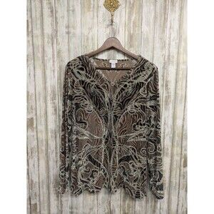 Chico's Crushed Velvet Embellished Tiger Print Geo Rhinestone Top Size 2 / Large